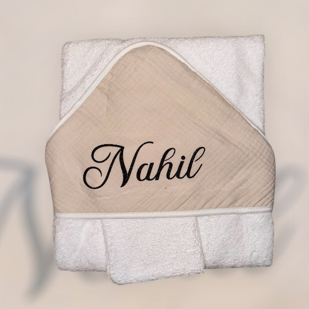 Cape de bain avec gant personnalisable