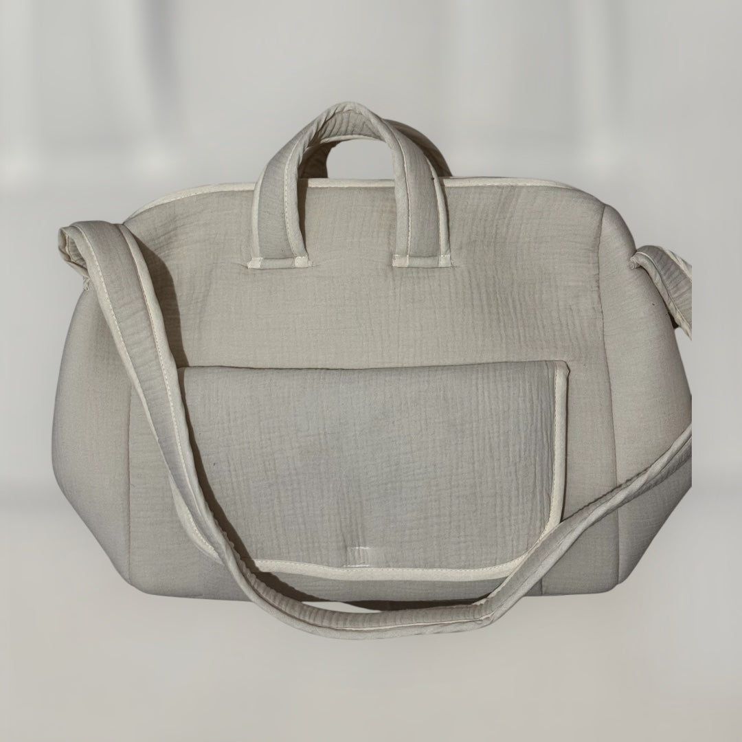 Sac à langer avec poche et bandoulière beige personnalisable